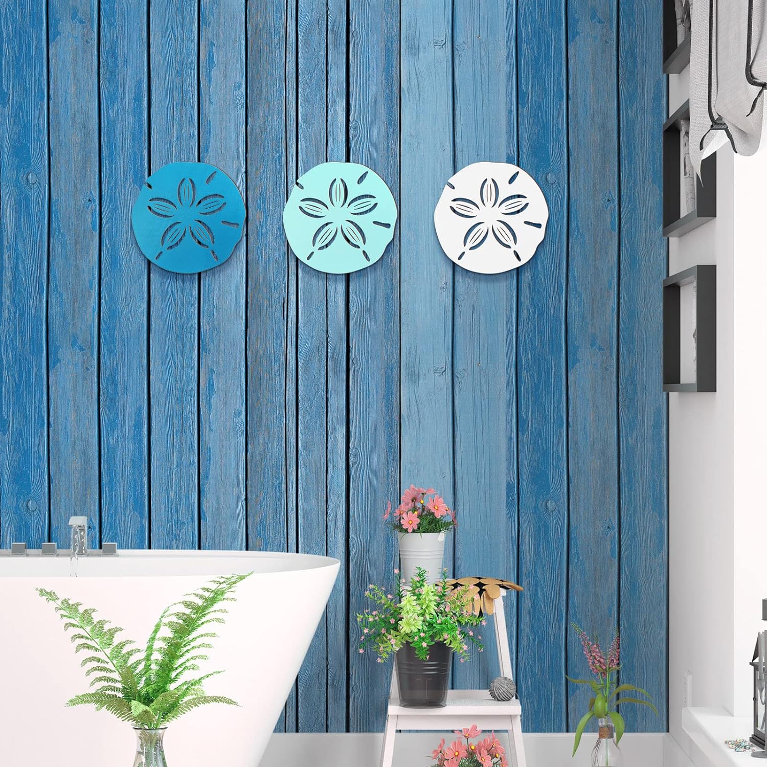Jetec Sand Dollar Wall Decor 3 Pieces Wood Outdoor Coastal Wall Art Ocean Beach Sand Dollars Decor Wooden Sand Dollar Art Teal Seafoam Wall Decor for Home Bathroom Decor (Delicate Style) - Image 6